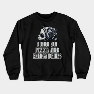 Gamer Skull Console Player Pizza & Energy Drinks Crewneck Sweatshirt